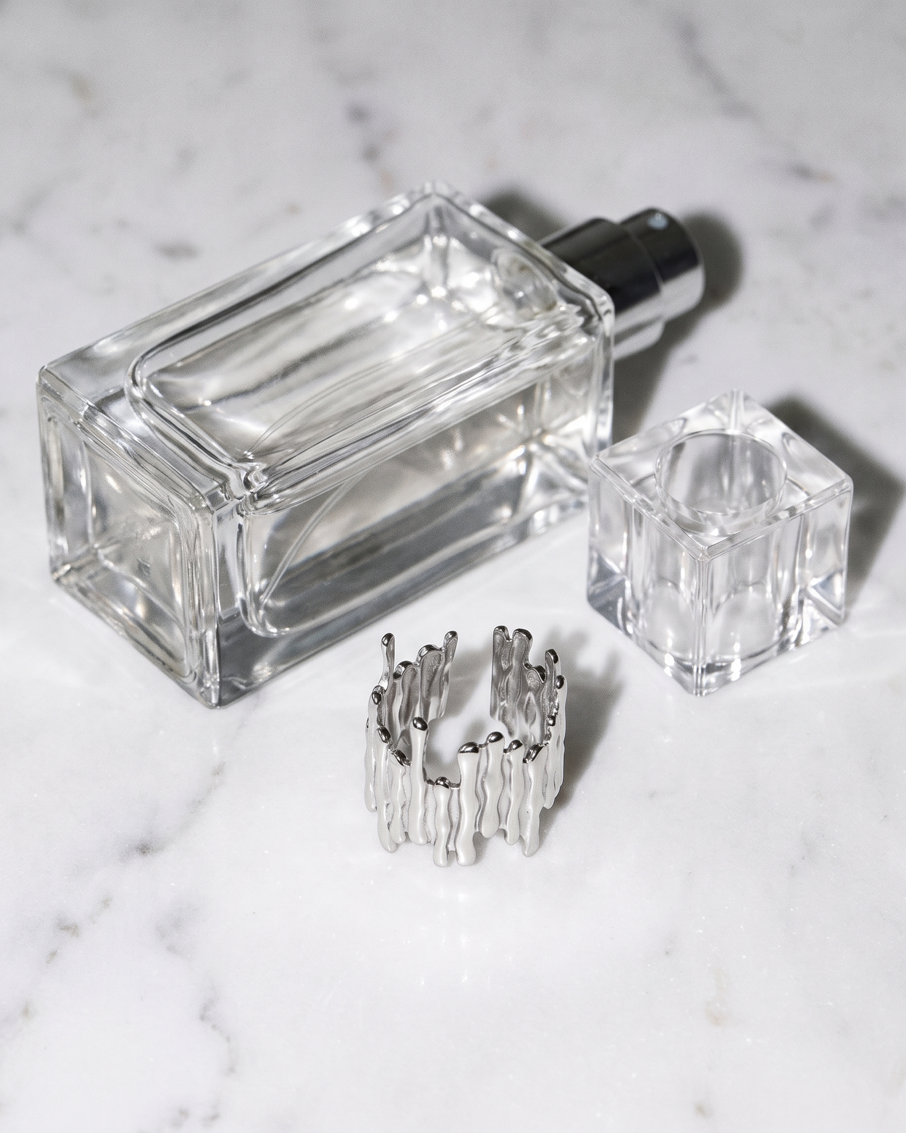 Bouleau silver bark open ring flatlay on marble