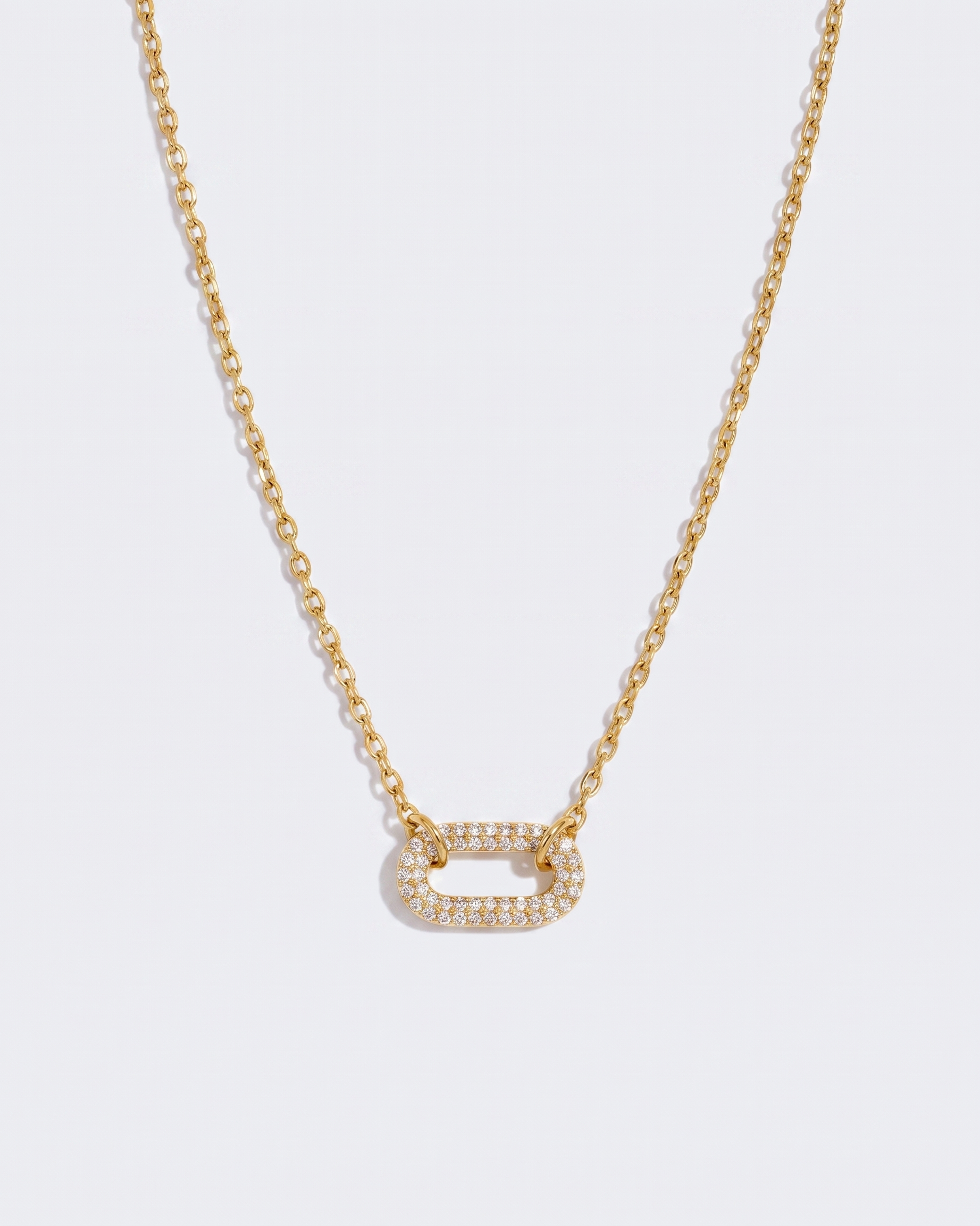 Anneau geometric double ring zircon pendant gold necklace on off white background
