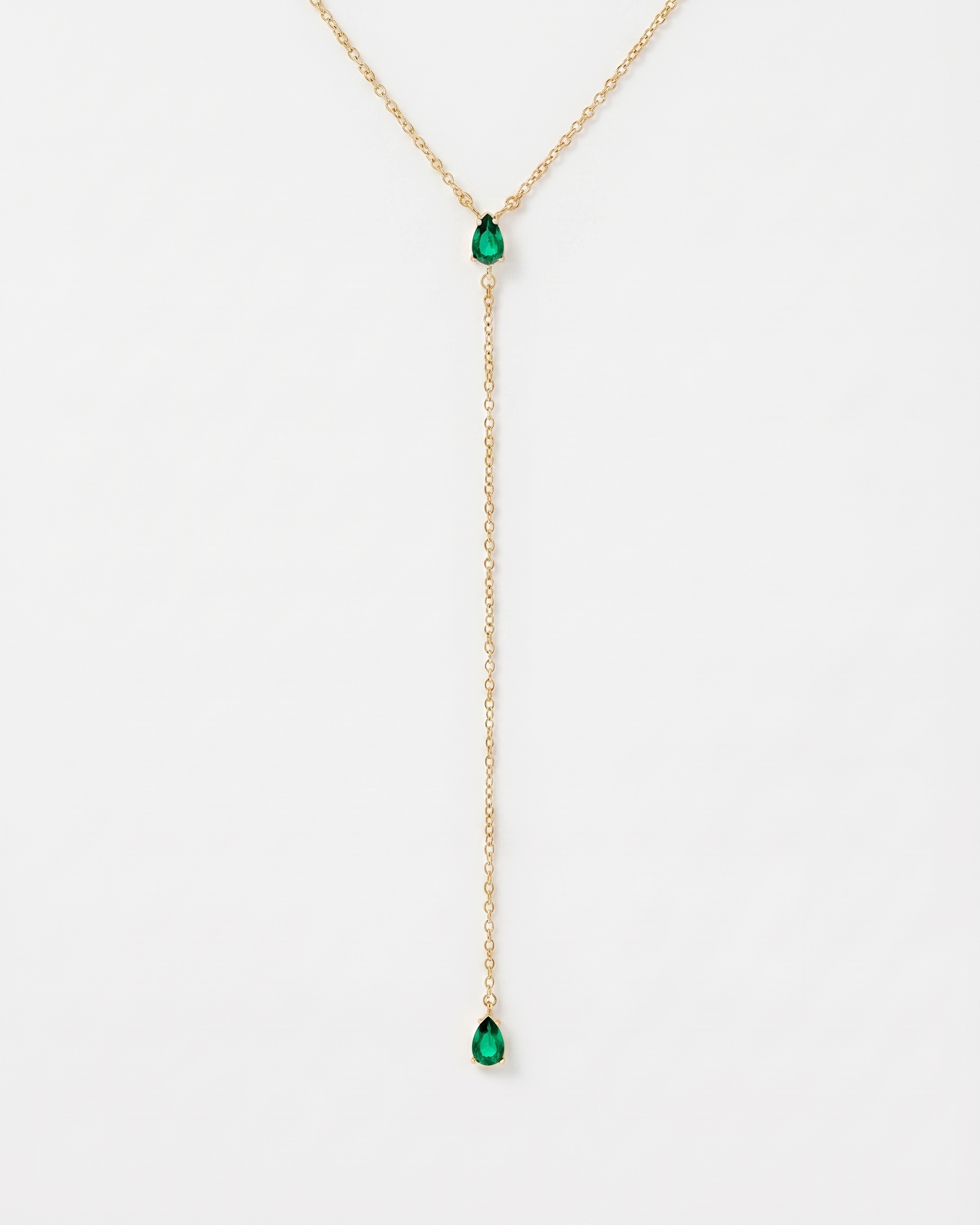 Louise Y-shaped lariat CZ necklace on soft studio background