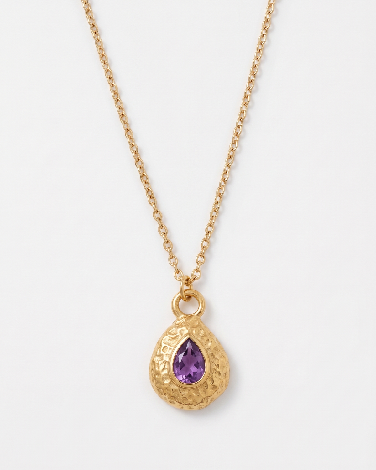 Birthstone necklace February amethyst purple teardrop