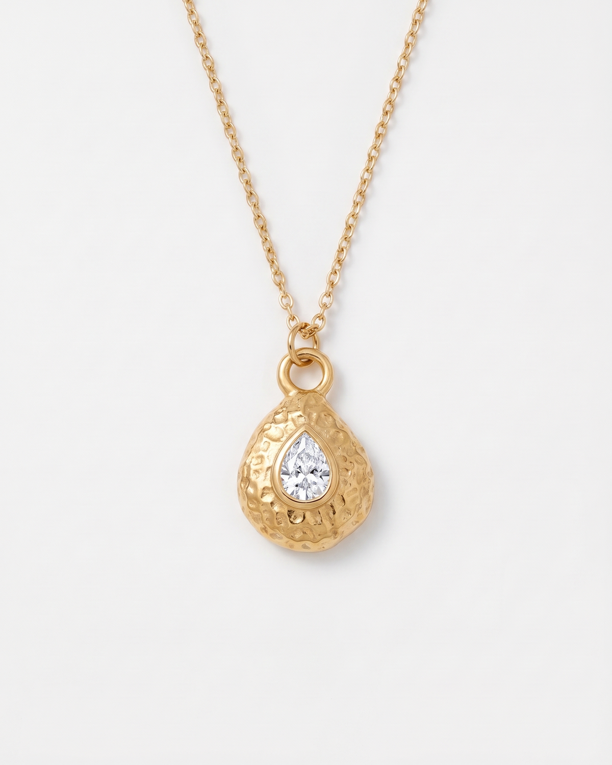 Birthstone necklace April clear diamond teardrop