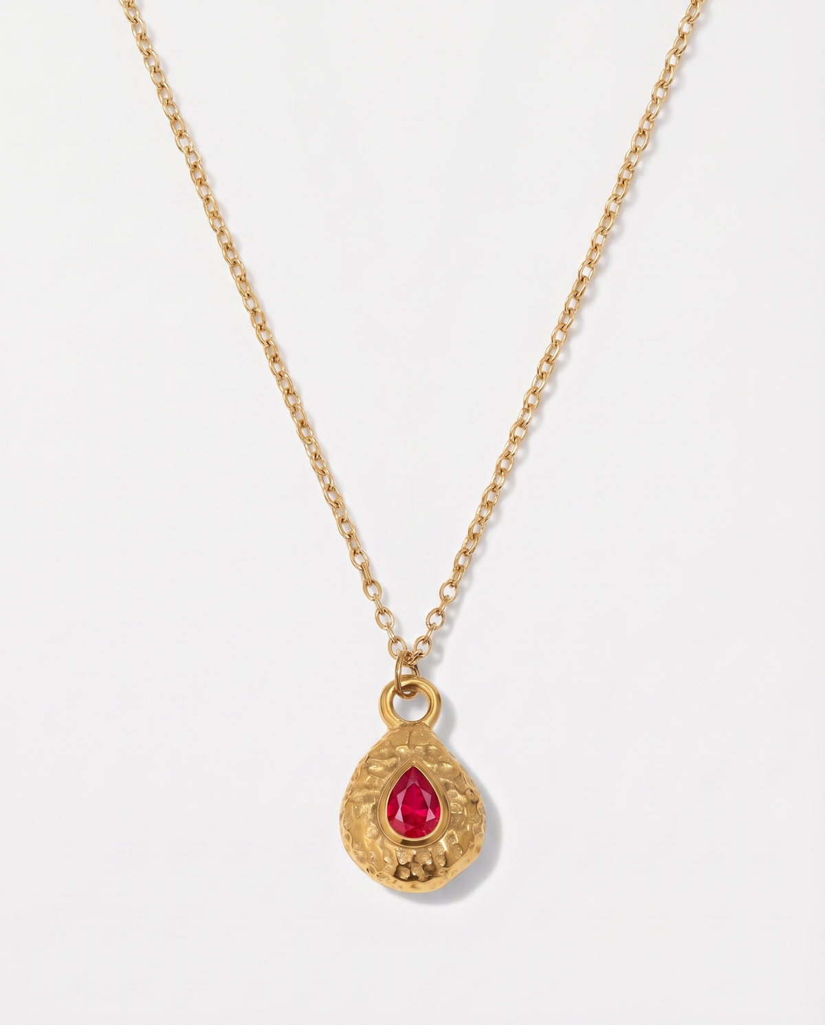 Birthstone necklace July ruby red teardrop