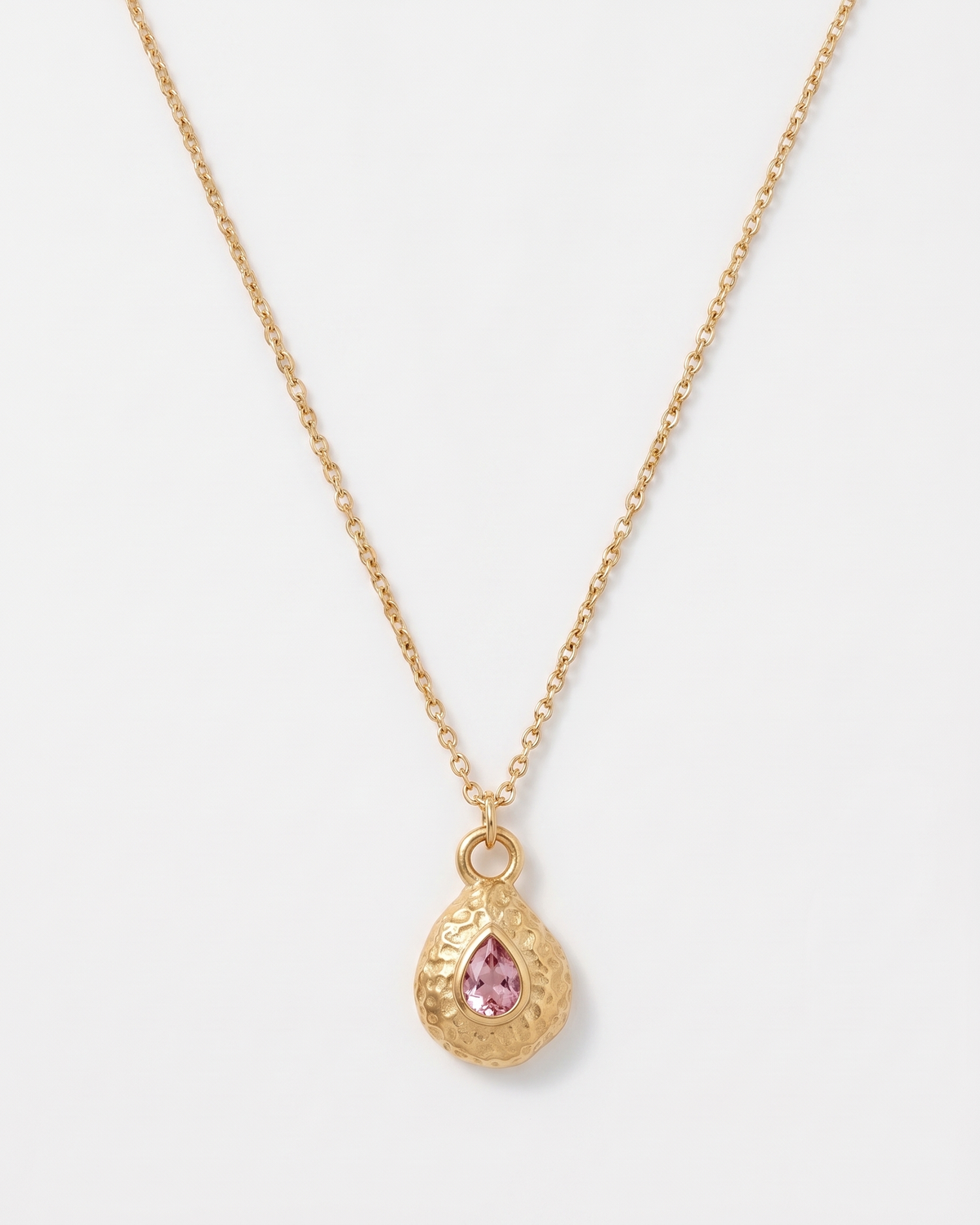 Birthstone necklace October pink tourmaline teardrop