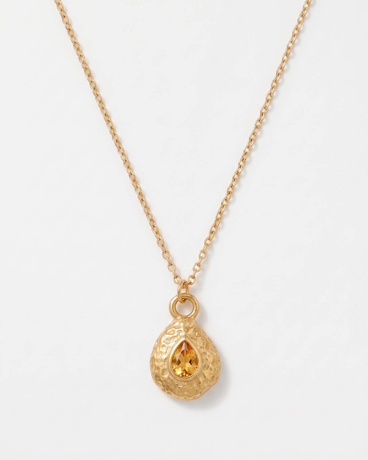 Birthstone necklace November citrine yellow teardrop