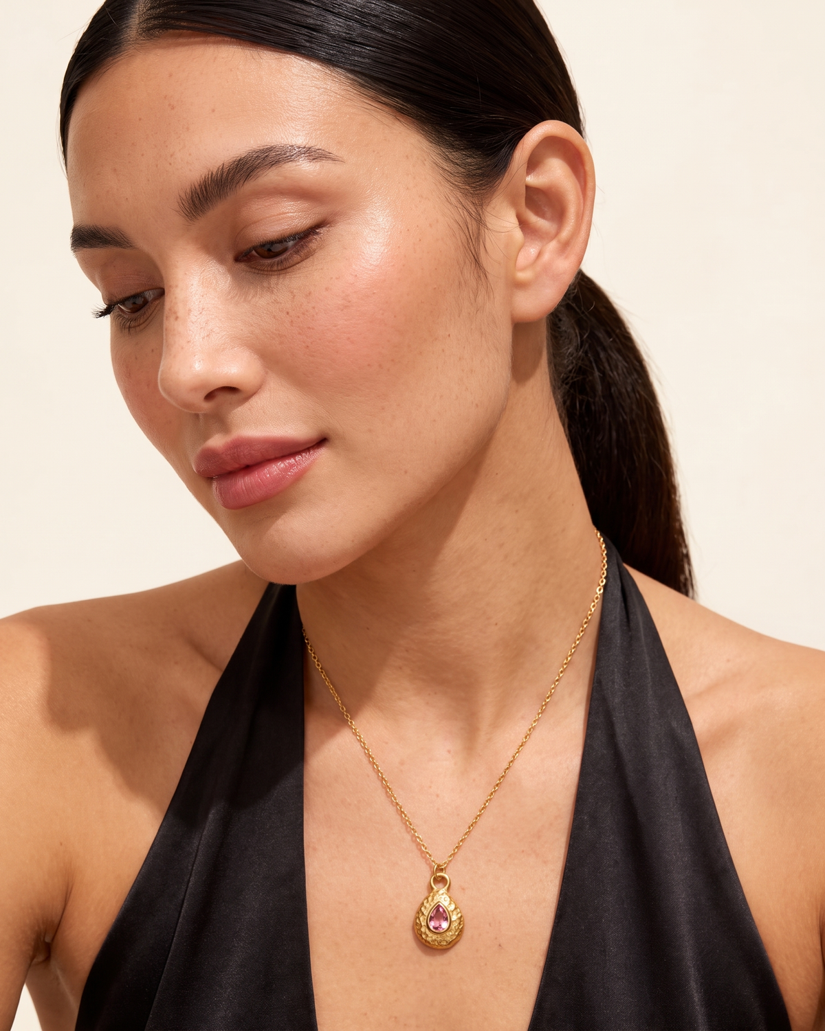 October pink necklace worn on model second