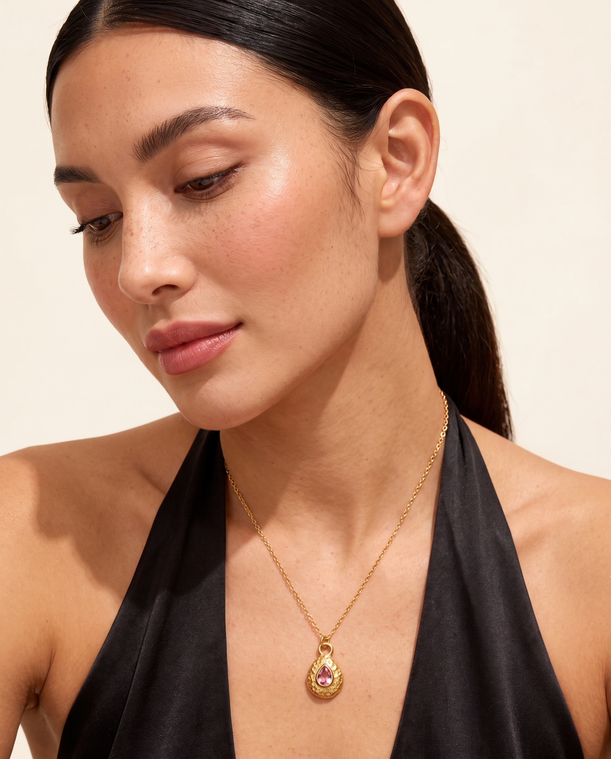 October pink necklace worn on model second