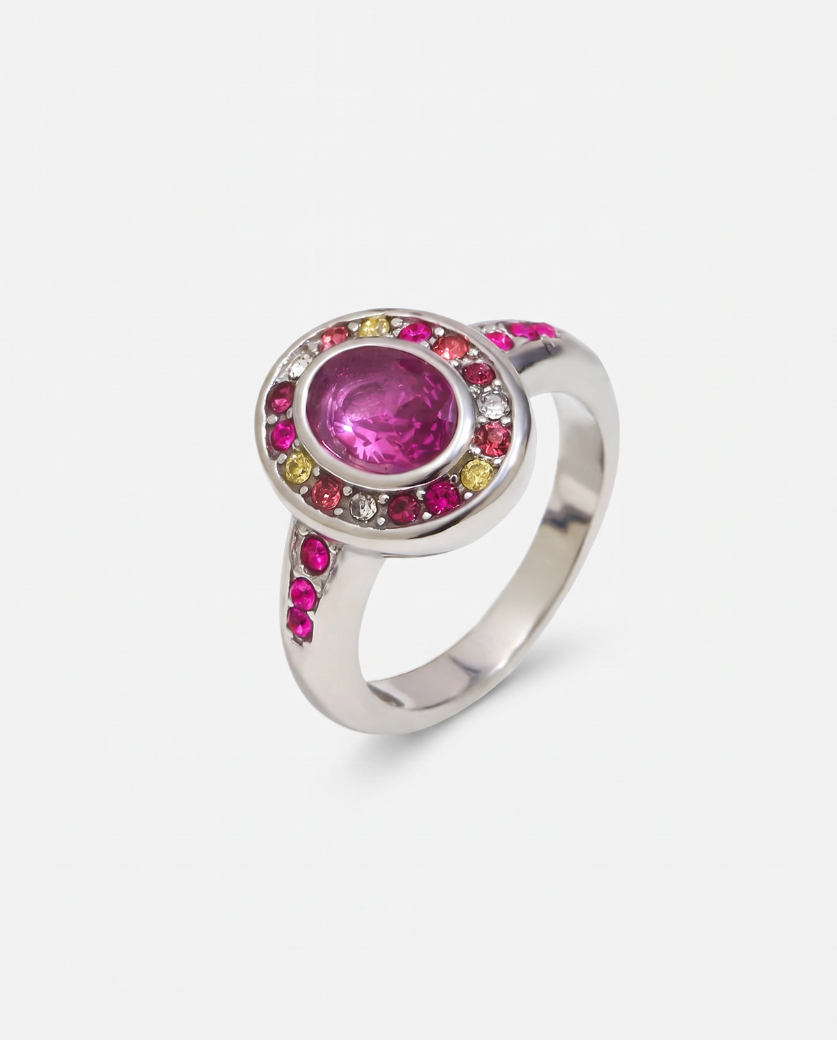 Colette silver colour zircon ring on off white background