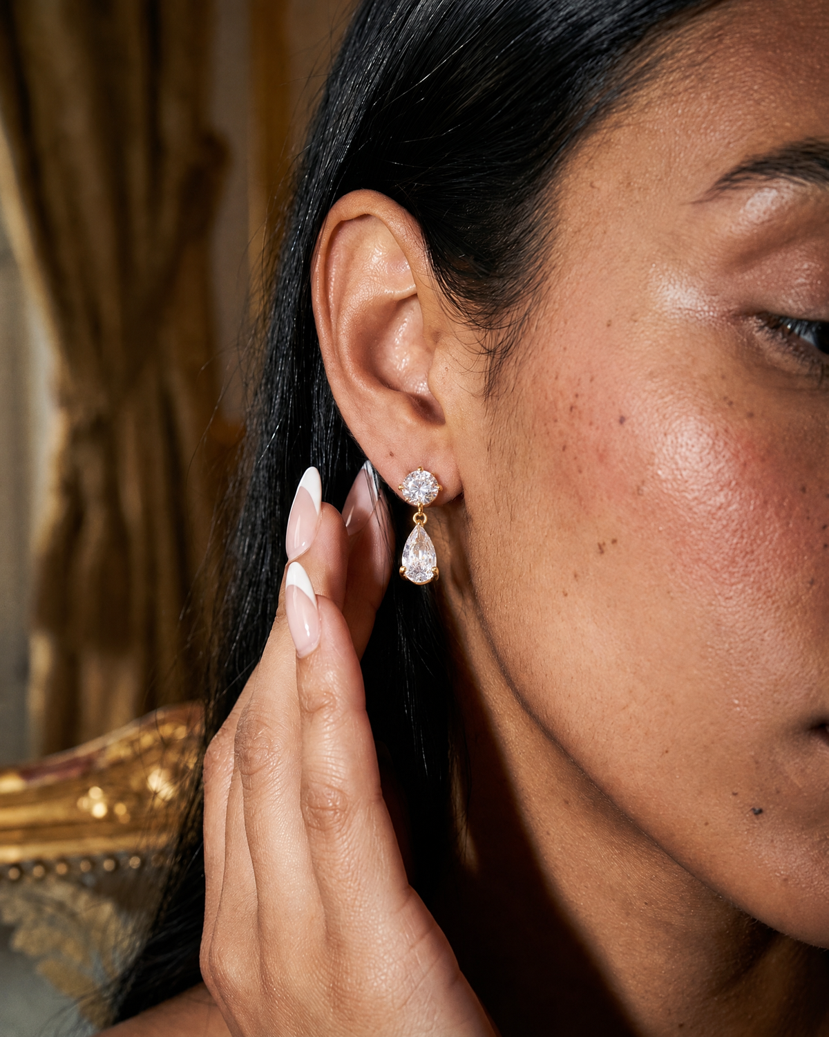 Paulette Drop Earrings, 18k gold-plated, worn