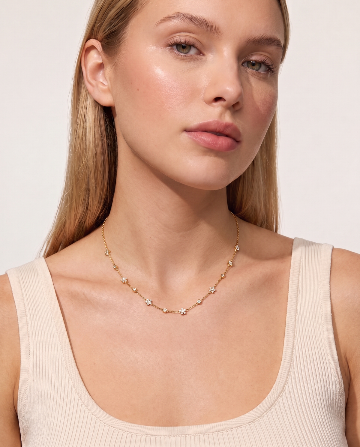Florine Necklace, 18k gold-plated, on model
