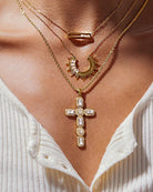 Evangelina Diamond Cross Necklace in 18k Yellow Gold – Radiant Sparkle