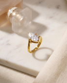 Giselle Marquise Ring flatlay on marble