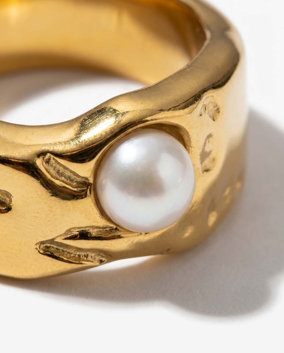 Bianca Pearl Ring close-up gold pearls