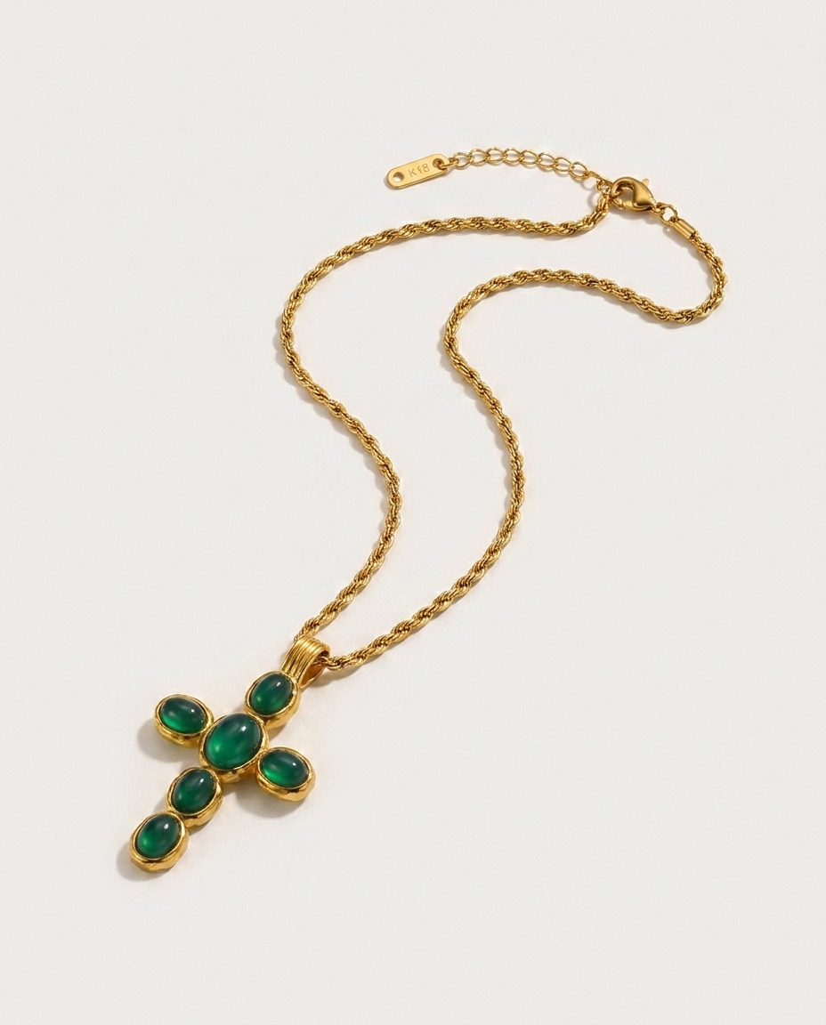 Anouk Cross Necklace flatlay gold cross