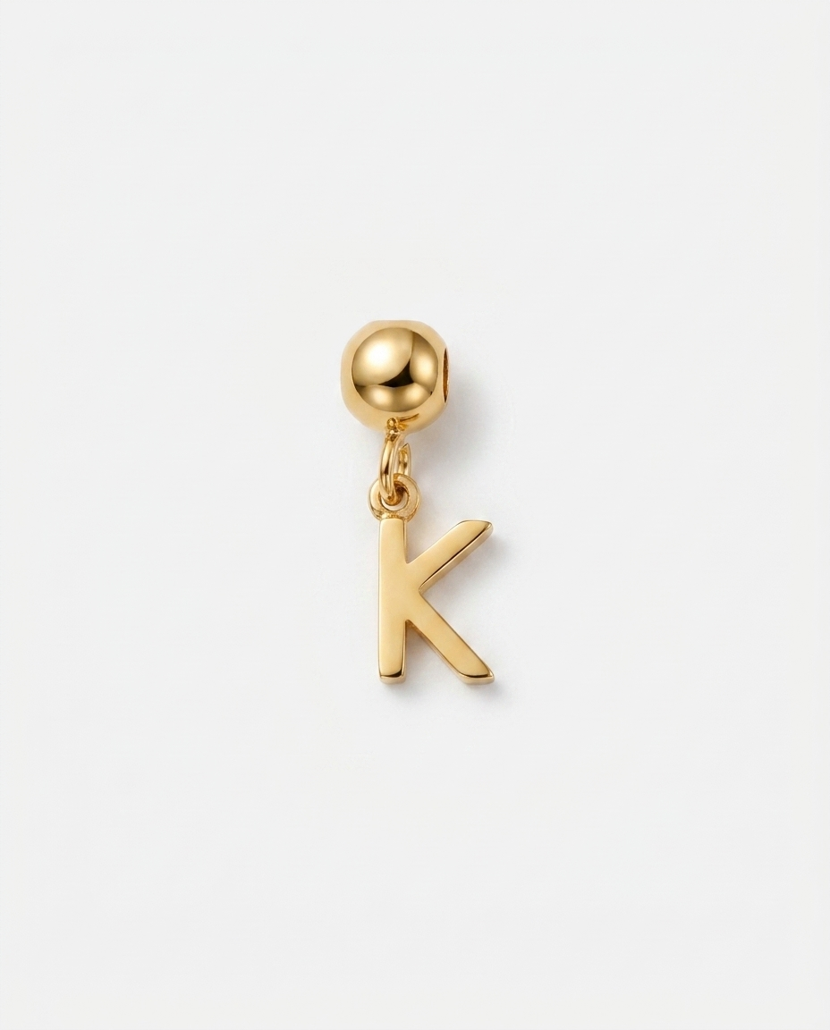 Gold initial K charm pendant