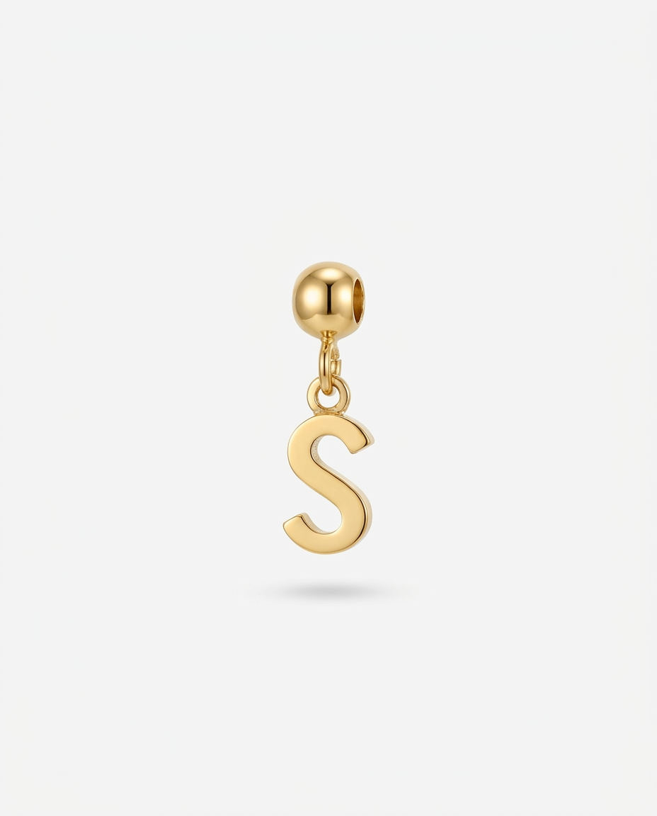 Gold initial S charm pendant