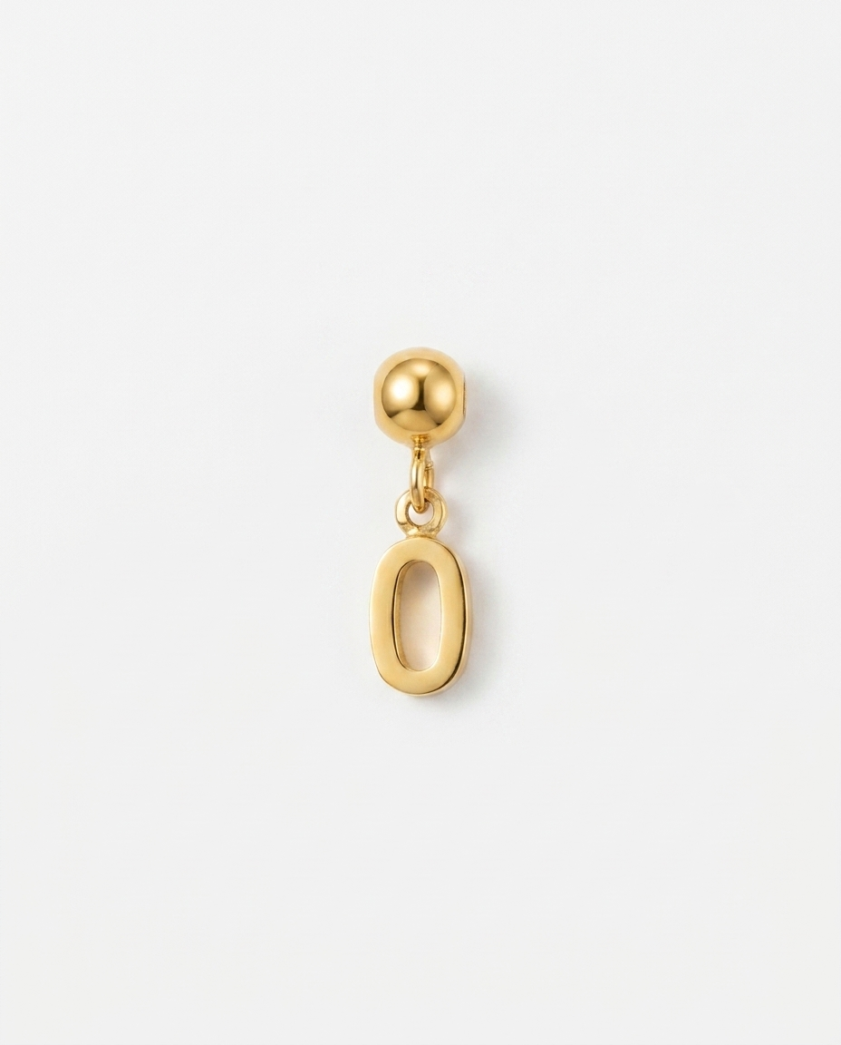 Gold number 0 charm pendant