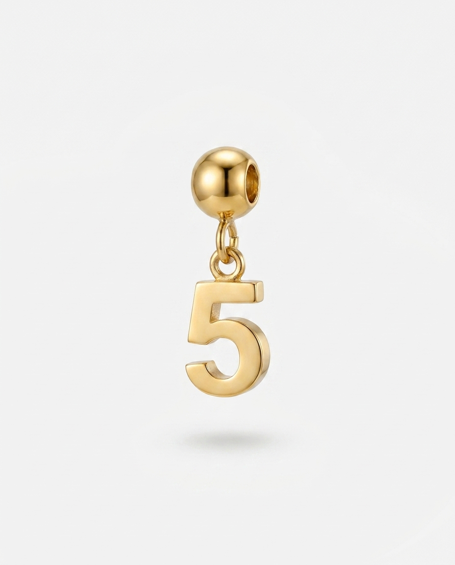 Gold number 5 charm pendant