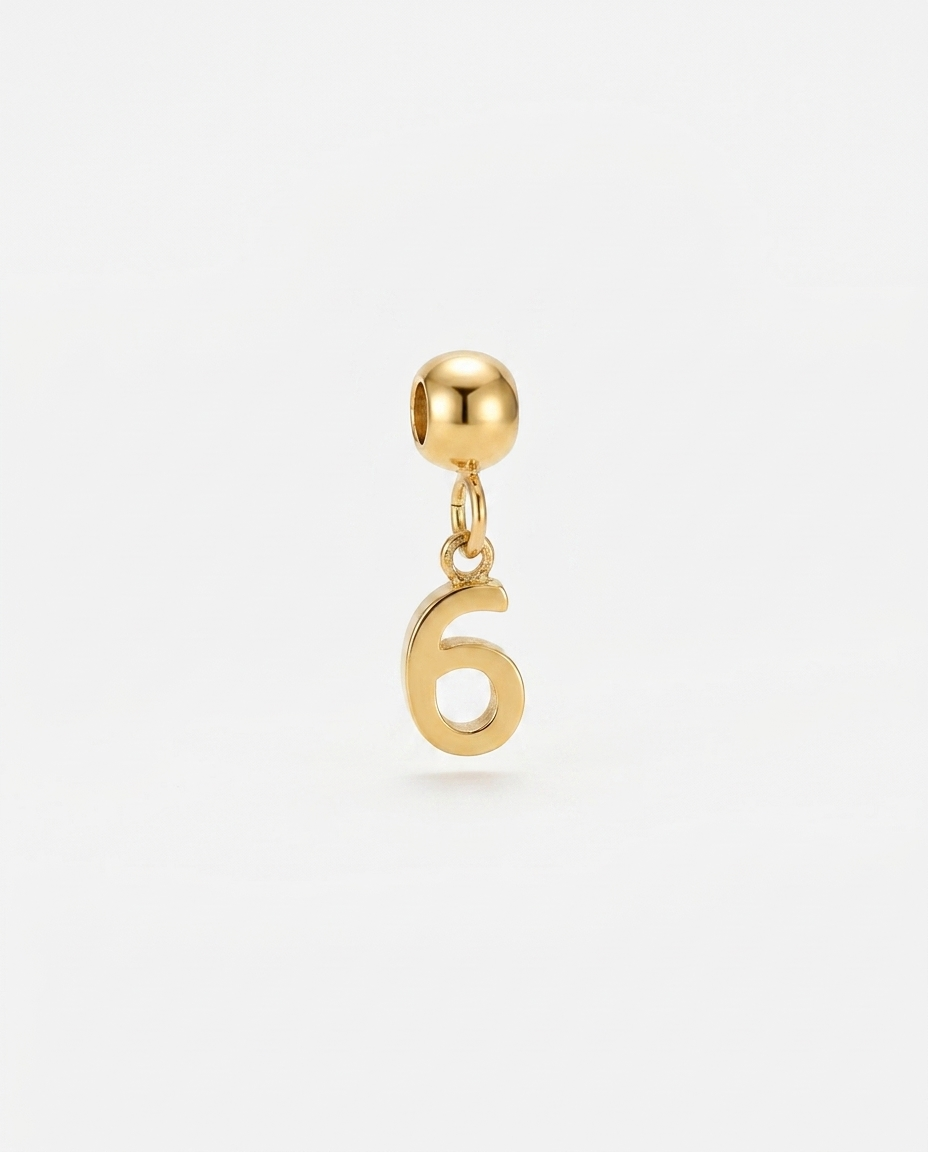 Gold number 6 charm pendant