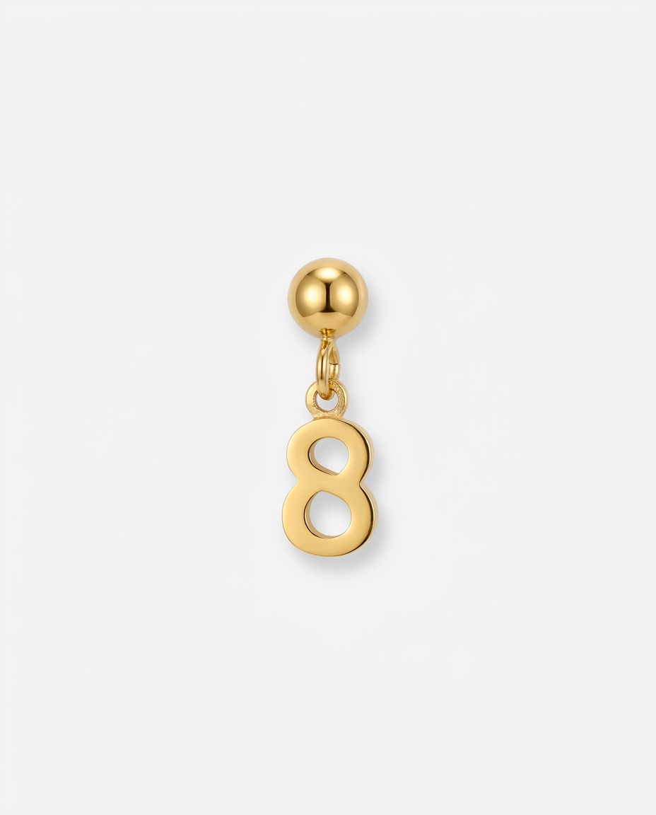 Gold number 8 charm pendant