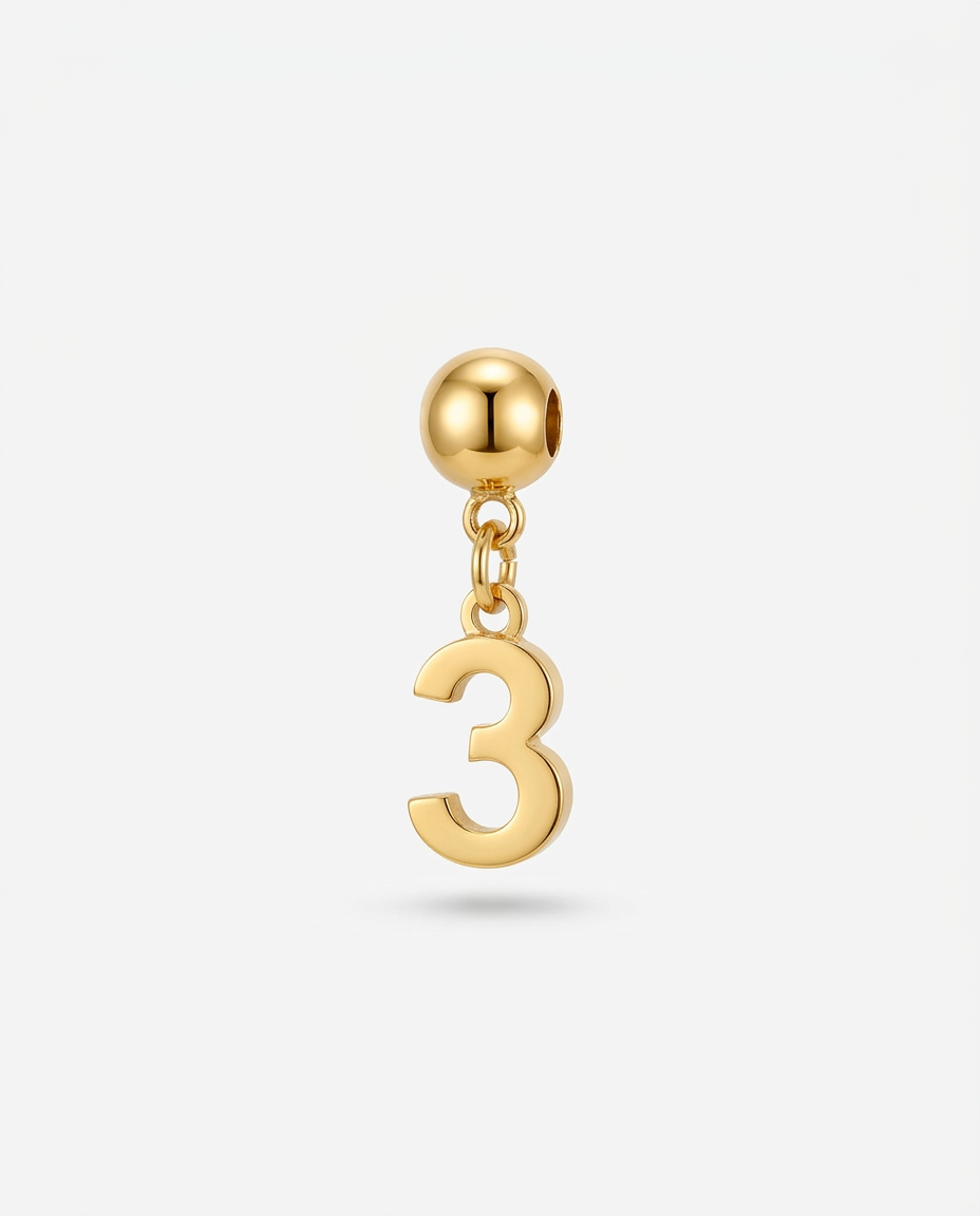 Gold number 3 charm pendant