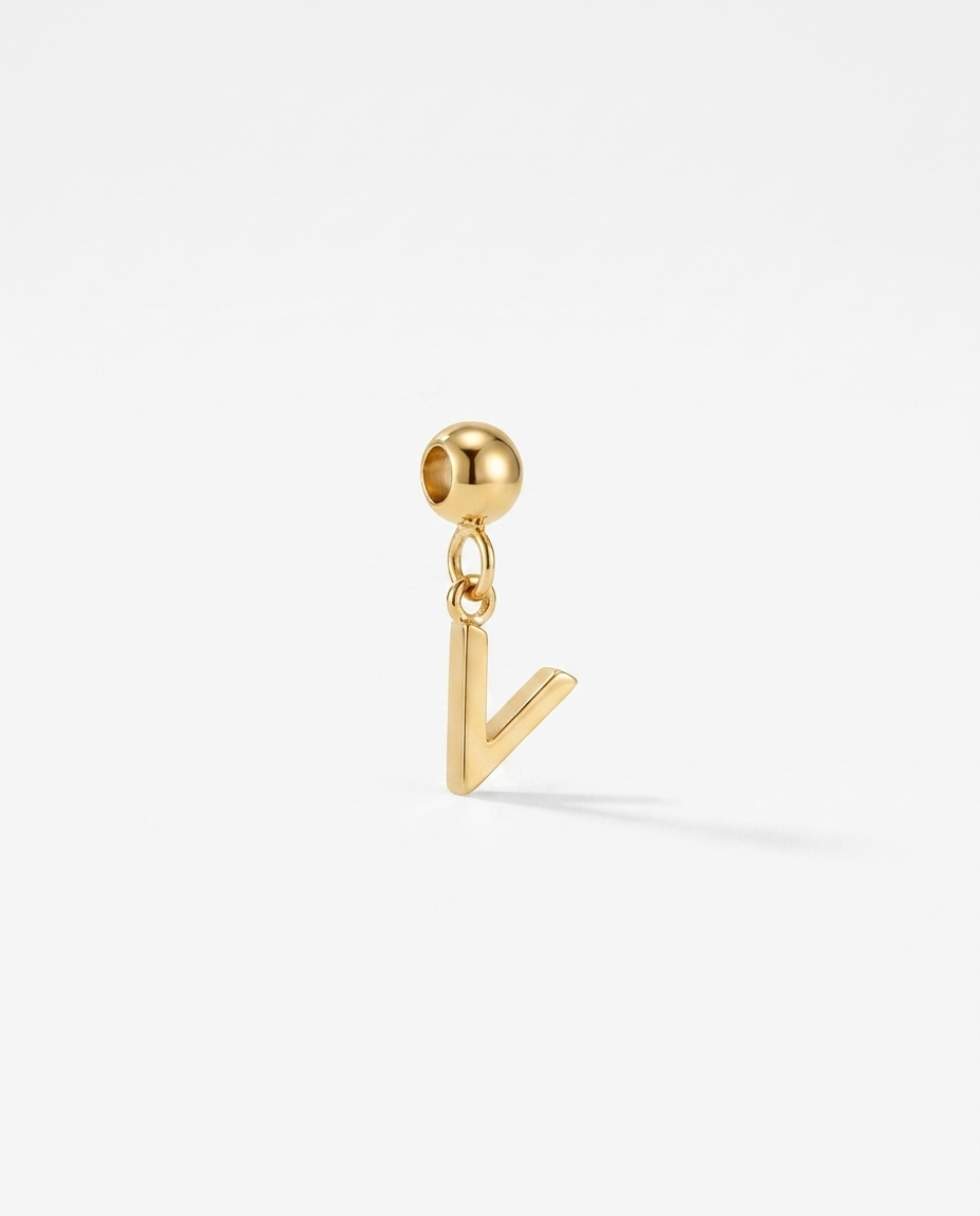 Gold initial V charm pendant