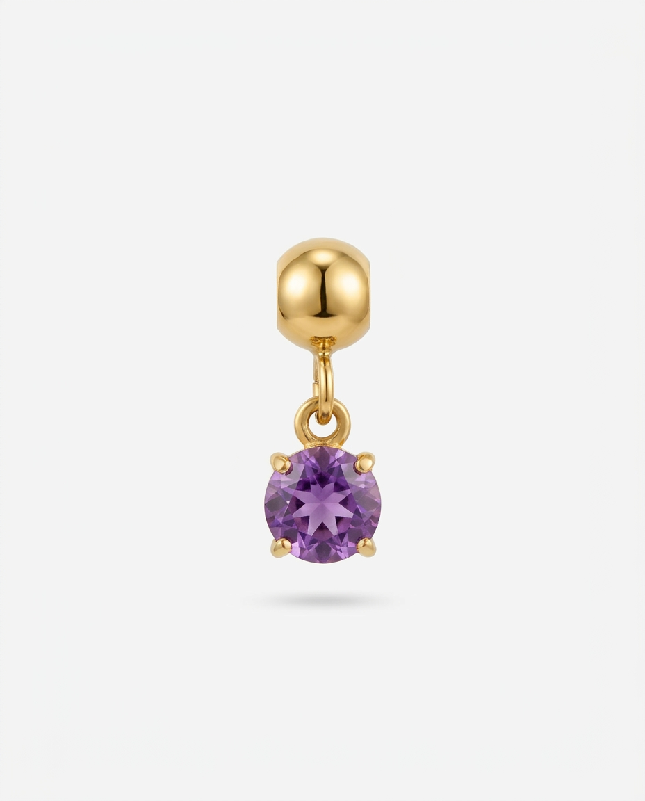 February birthstone gold charm pendant, amethyst