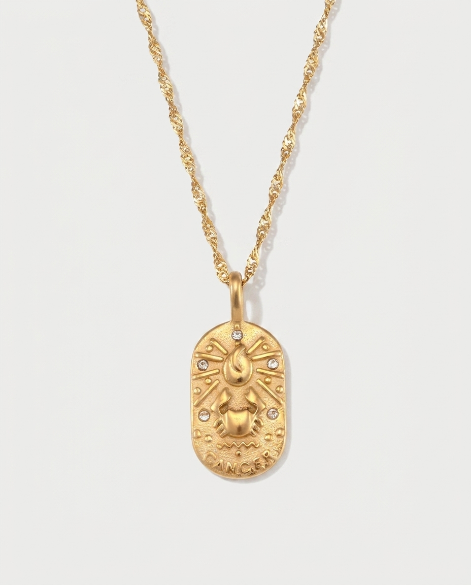 Gold zodiac constellation pendant necklace, Cancer