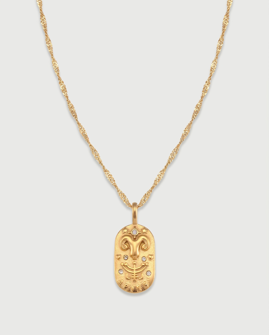 Gold zodiac constellation pendant necklace, Aries