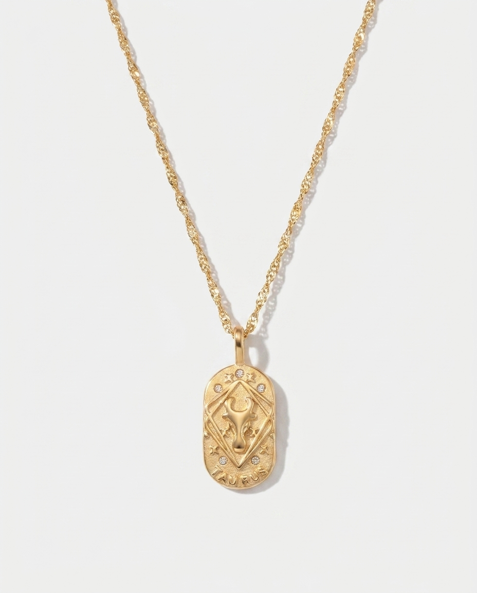 Gold zodiac constellation pendant necklace, Taurus