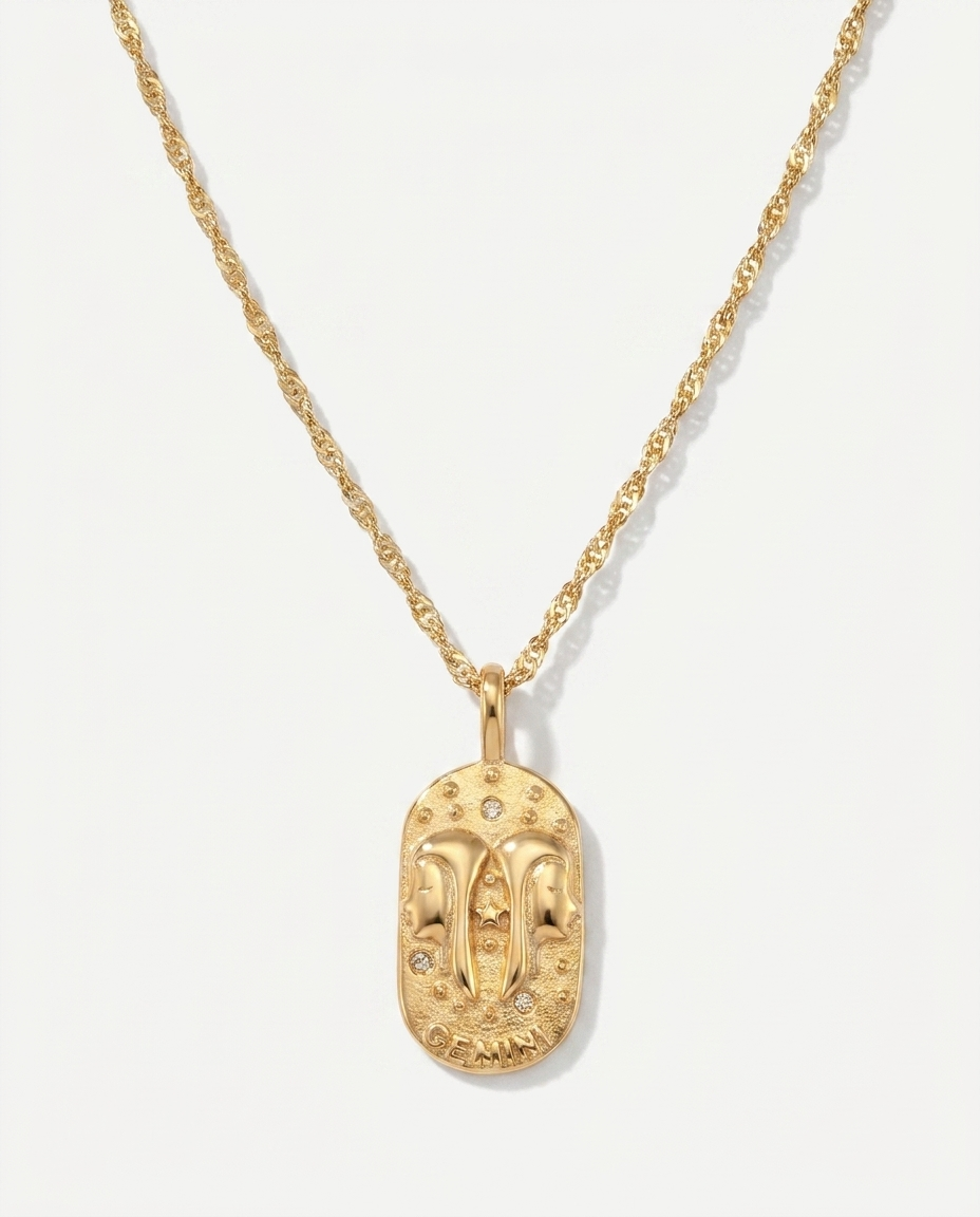 Gold zodiac constellation pendant necklace, Gemini