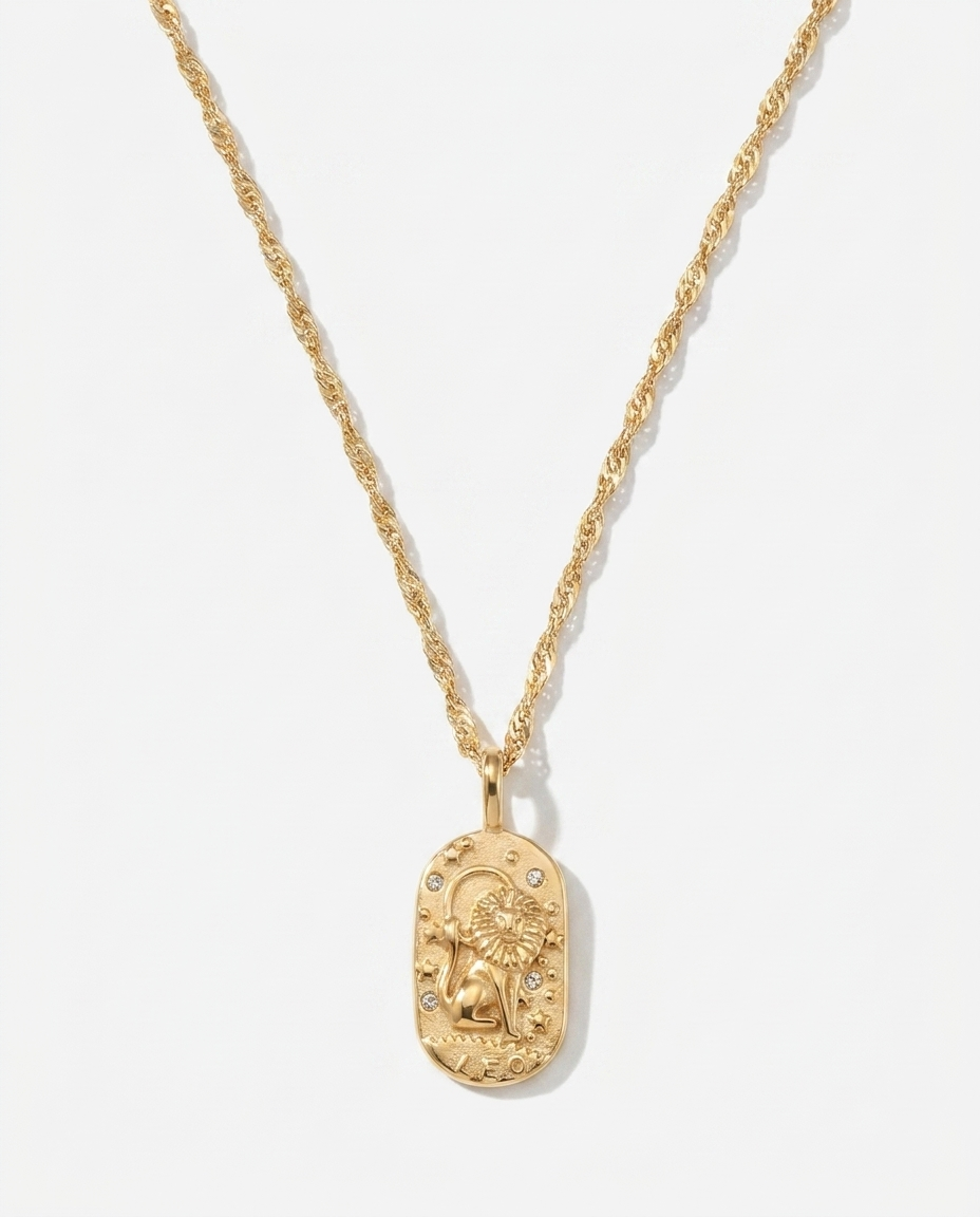 Gold zodiac constellation pendant necklace, Leo