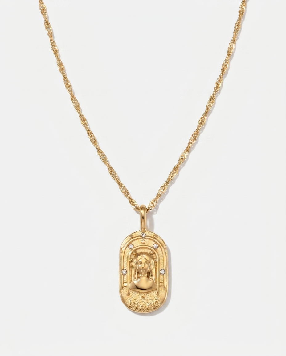 Gold zodiac constellation pendant necklace, Virgo