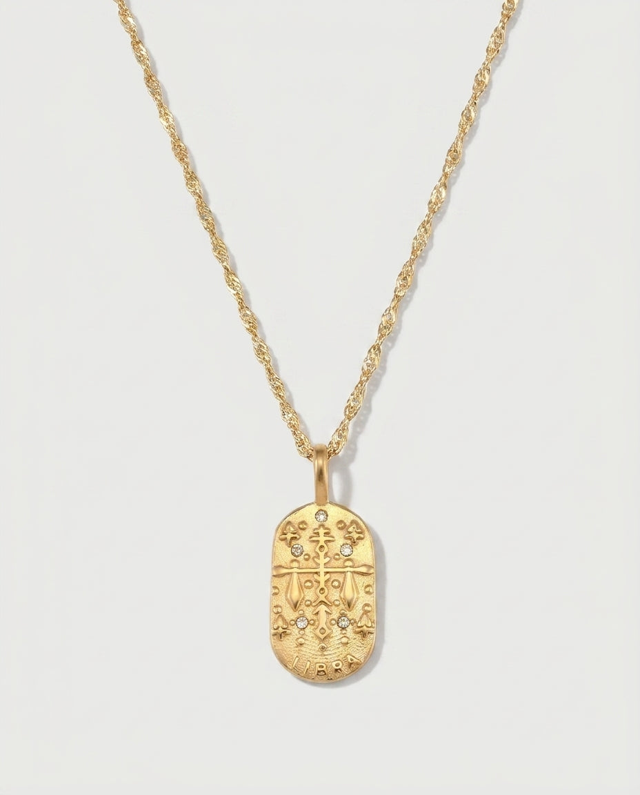 Gold zodiac constellation pendant necklace, Libra