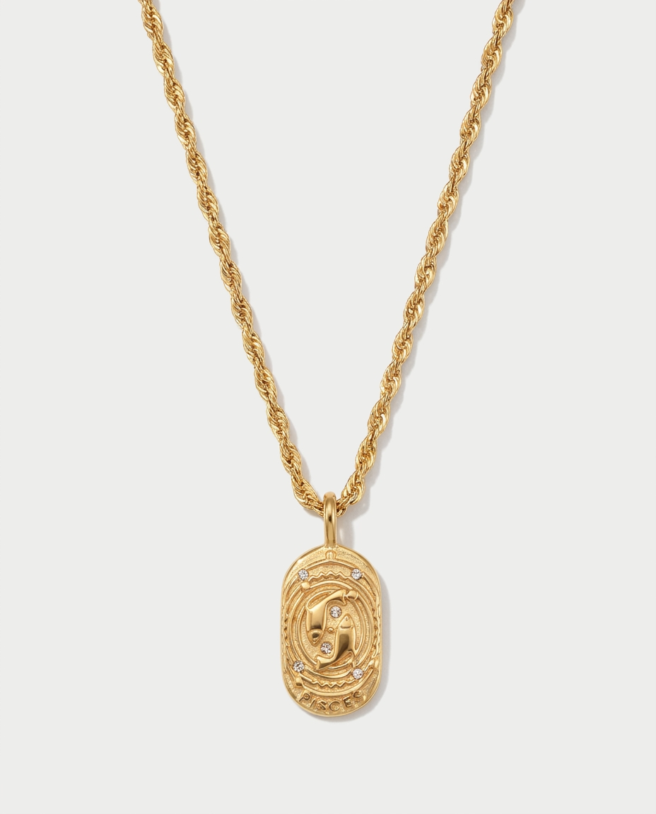 Gold zodiac constellation pendant necklace, Pisces