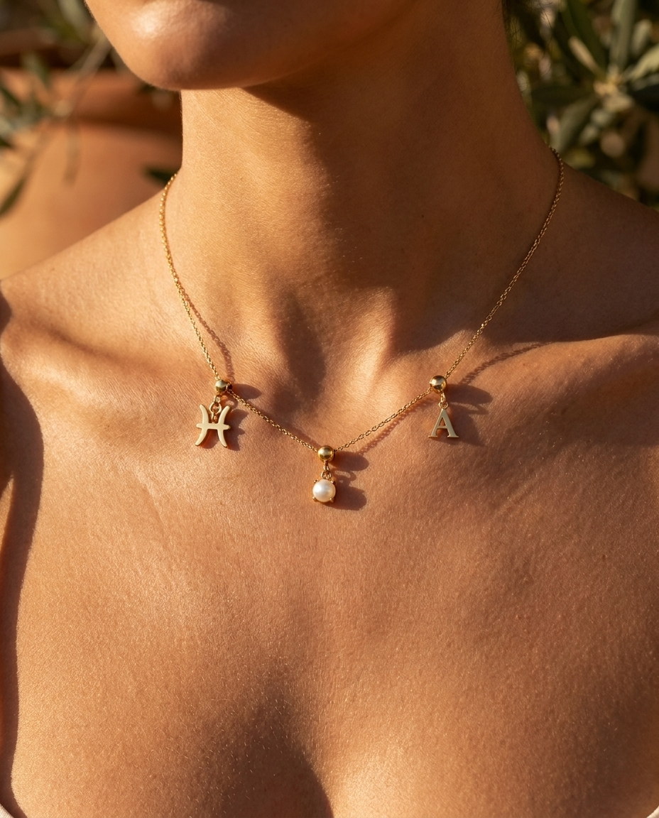 June birthstone charm necklace worn, styled