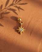 Gold compass star charm flatlay, terracotta