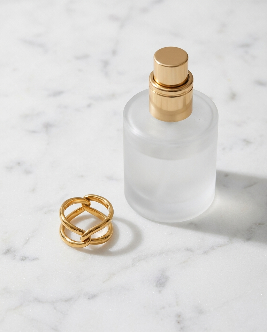 Isadora Twist Ring marble flatlay