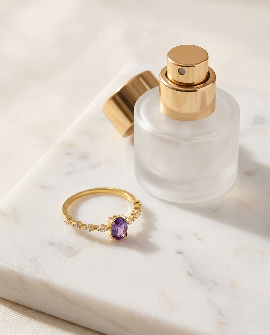Evy Ring marble flatlay