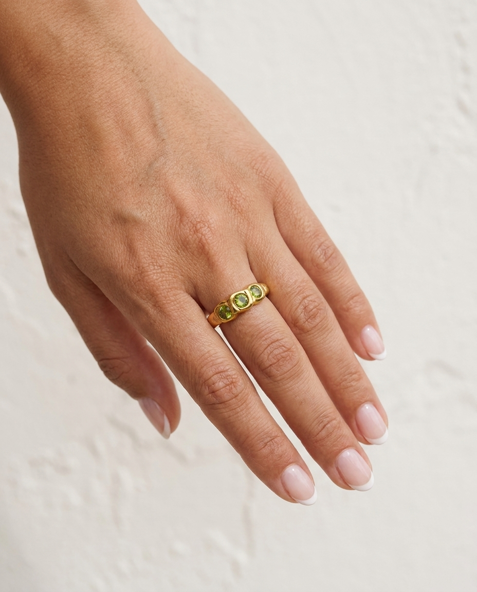 Gaia Textured Gold Ring cream wall hand
