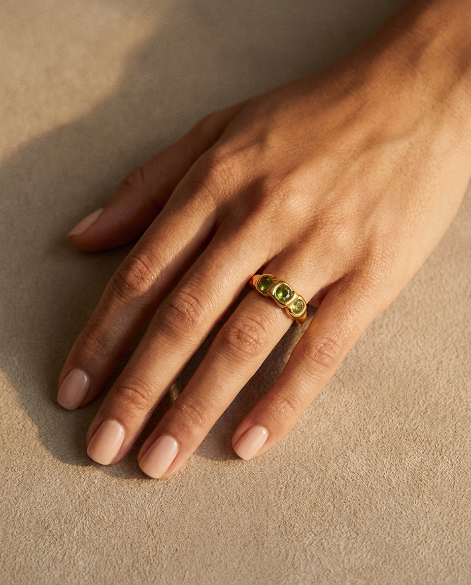 Gaia Textured Gold Ring warm on hand