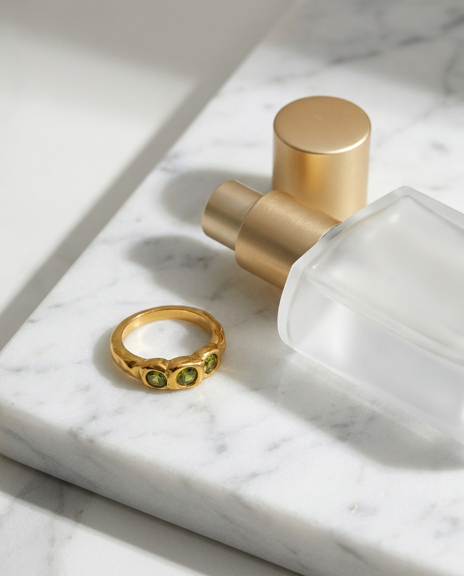 Gaia Textured Gold Ring marble flatlay