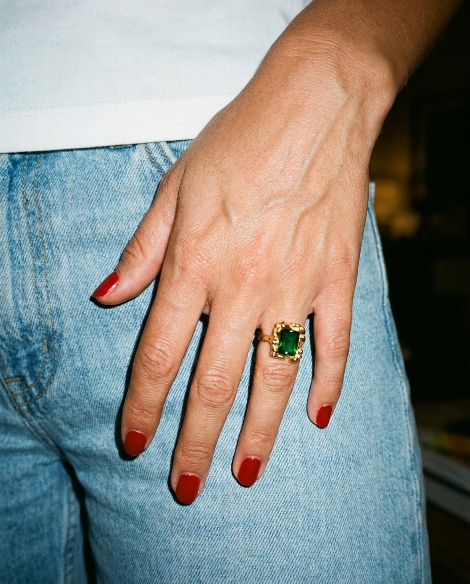 Colette Emerald Ring candid flash snapshot