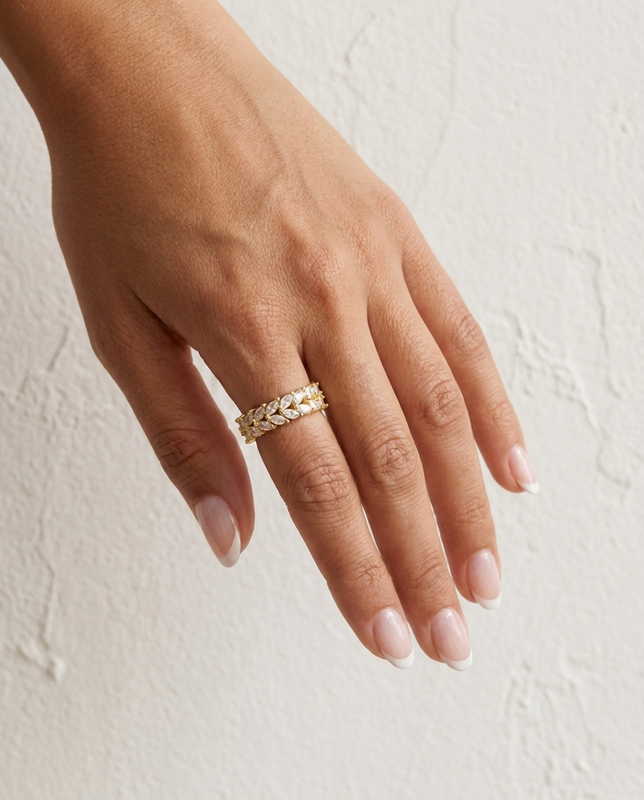 Adjustable Sparkle Band Ring cream wall hand