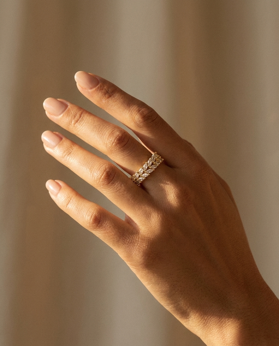 Adjustable Sparkle Band Ring warm on hand
