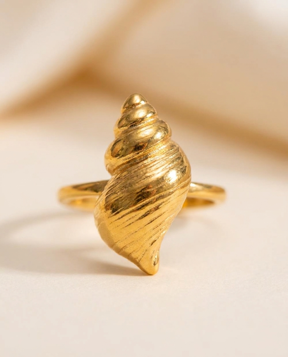 Marisol Golden Seashell Ring macro detail