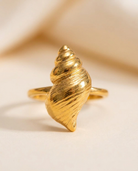 Marisol Golden Seashell Ring macro detail