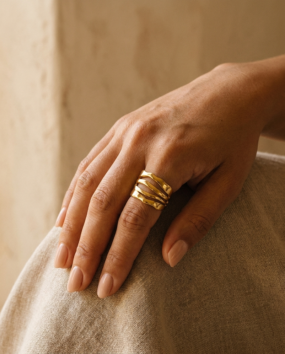 Wavy Texture Ring warm on hand