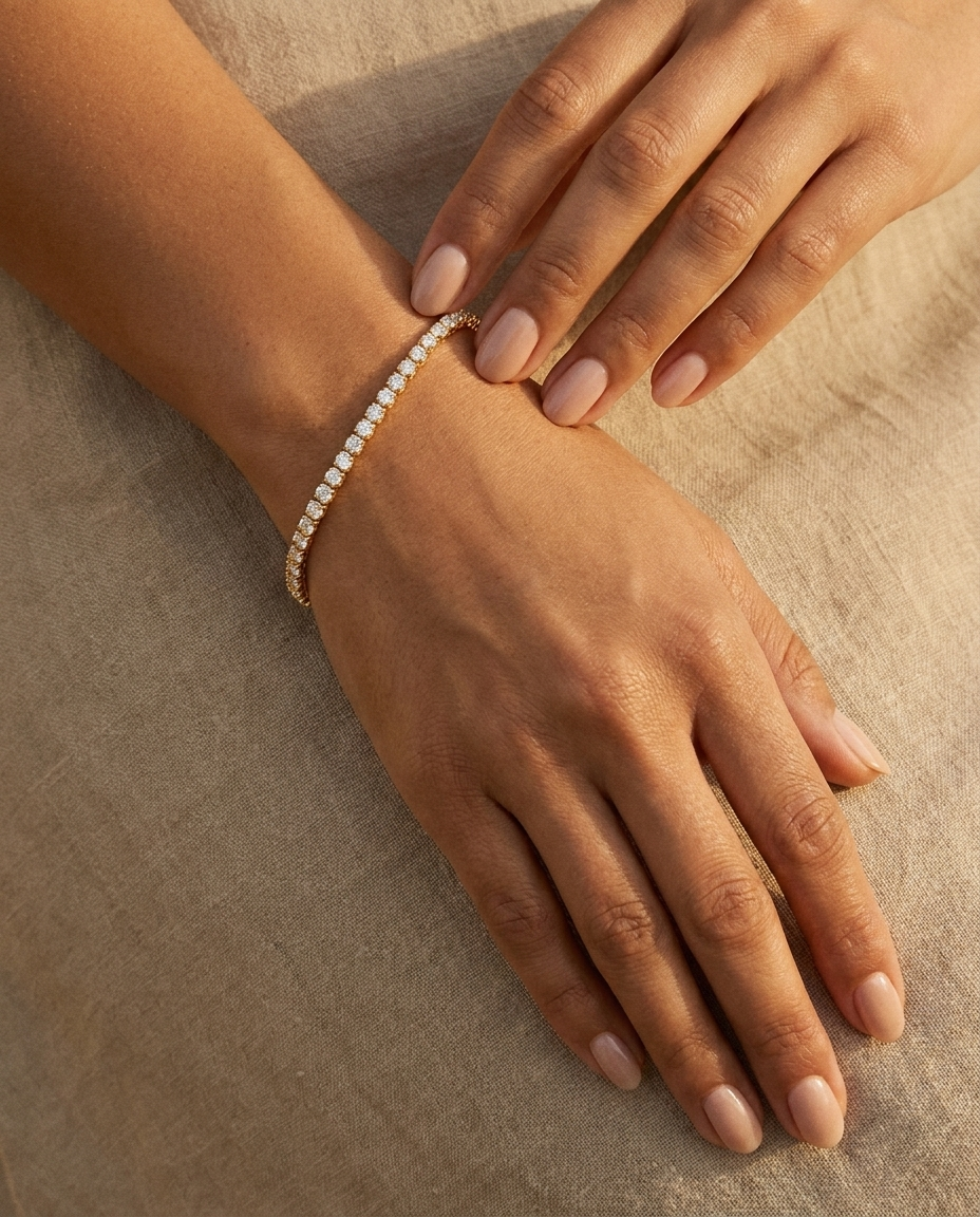 Noa Tennis Bracelet loose on wrist warm lifestyle