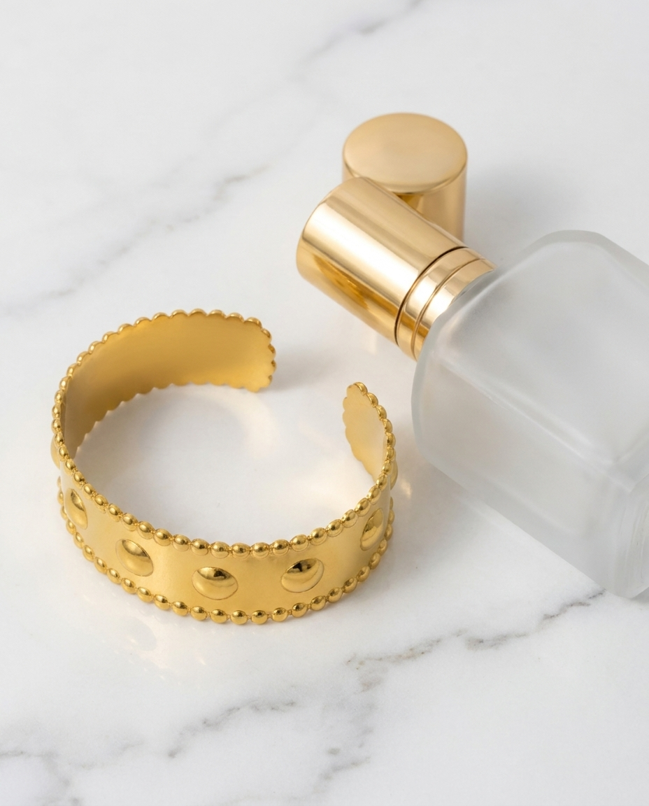 Luna Textured Cuff marble flatlay