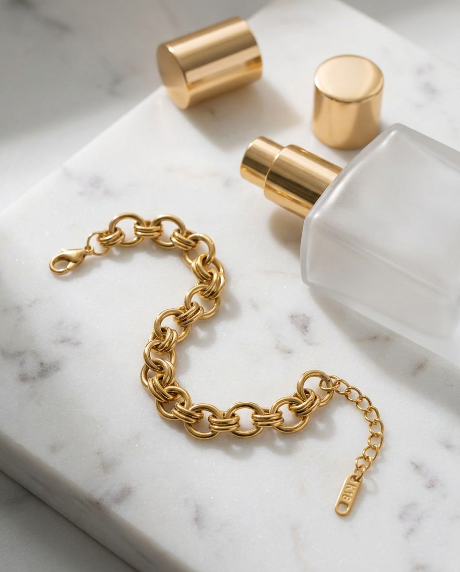 Anais Link Bracelet marble flatlay